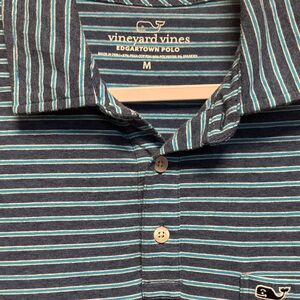 Vineyard Vines Men's Navy and Aqua Striped Polo